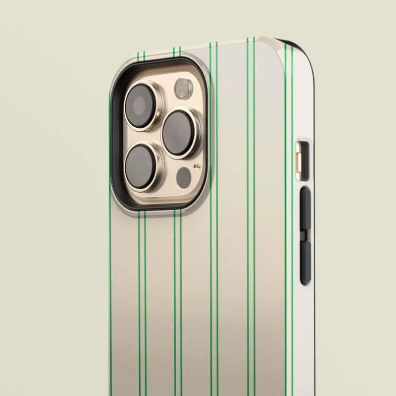 Pinstriped  Green Case For IPHONE 16ProMax 15 14 13 12 11 PRO Plus Acrylic TPU Two in one Magnetic Phone Cases