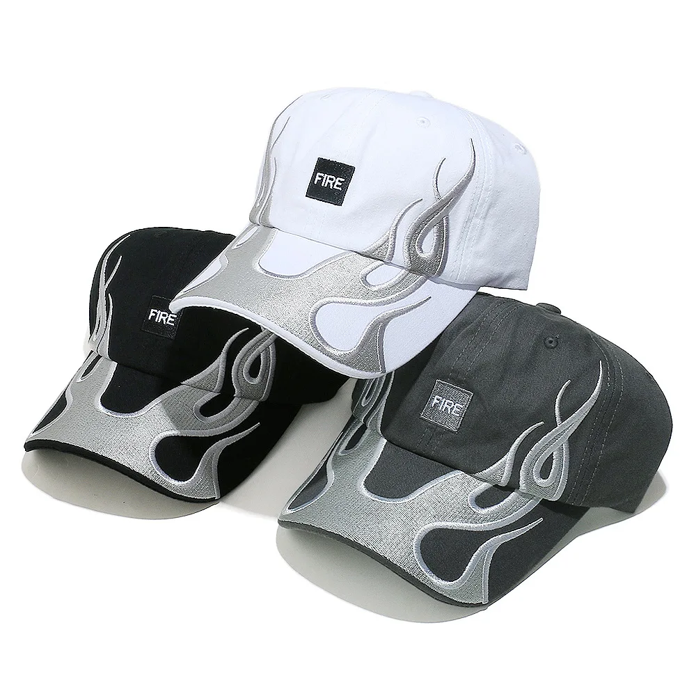 Amerikanische Retro Y2K Baseballkappe mit Flammen-Stickerei, Verstellbare Feuer-Muster Baumwoll-Dad-Mütze, Streetwear Hip-Hop-Hut für Männer und Frauen – Detail 20