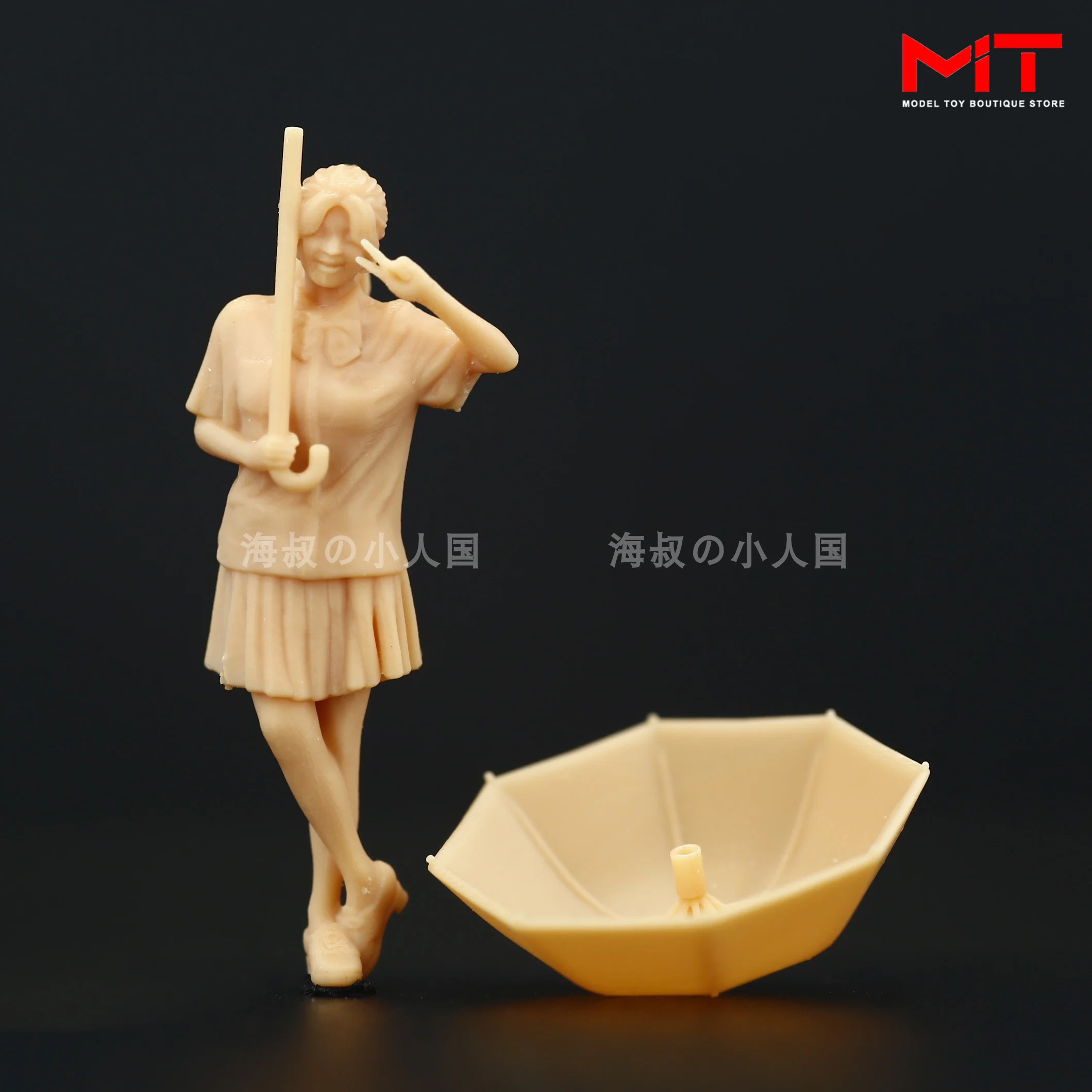 Miniatures Figurine A296 1/64 1/43 Girls Students Stroll Play in the Rain Figures Doll 3D Print Diorama Sand Table Scene Props