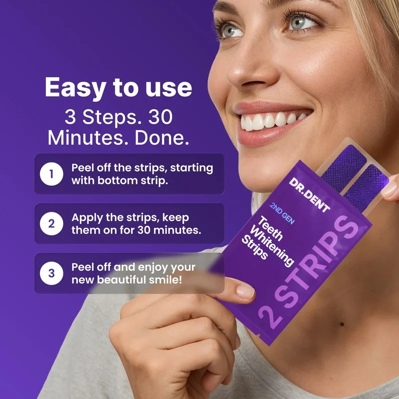 DRDENT Purple Teeth Whitening Strips 7 Treatments Peroxide Free Non Sensitive Teeth Brightening Stain Remover Oral Beauty Care