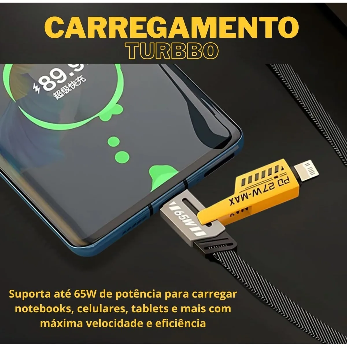 Cabo 4 em 1 Reforçado 65W Turbo com Conectores Lightning، Tipo-C e USB-A | متوافق مع iPhone وAndroid وiPad وMacBook وTable #5