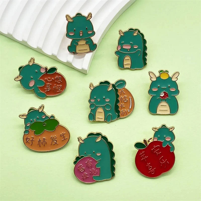 Trendy Personality Good Persimmon Occurrence Dragon Shaped Brooch Cute Metal Enamel Badge Backpack Clothing Pins Decoration Gift