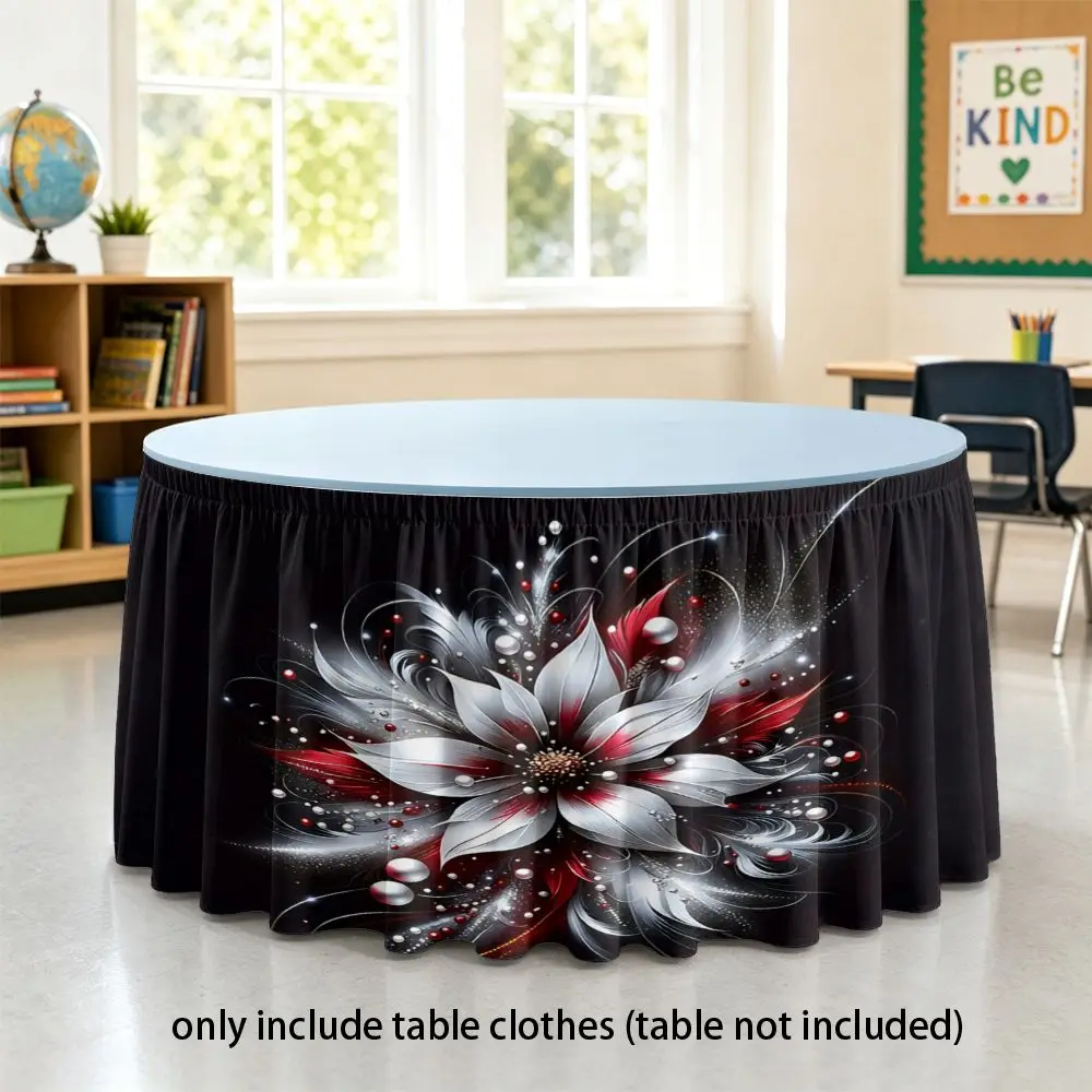 Silver and red floral pattern, suitable for dining tables,party tablecloths, kitchen aprons,classrooms and activity table skirts