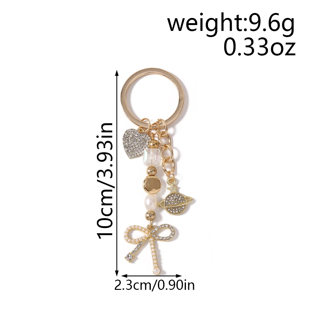 Aihua Exquisiter Schlüsselanhänger in Goldfarbe mit Herz, Stern und Schleife für Damen und Mädchen, Handtaschenanhänger, Dekoration, handgefertigter Schmuck, Geschenke – Detail 7