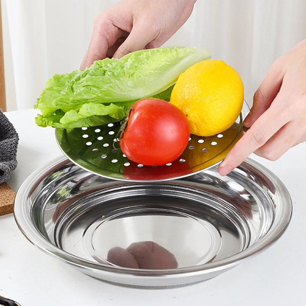 

Stainless Steel Dumpling Plate 28CM Double layer Draining Kitchen Tray Food Grade Material Easy to Use
