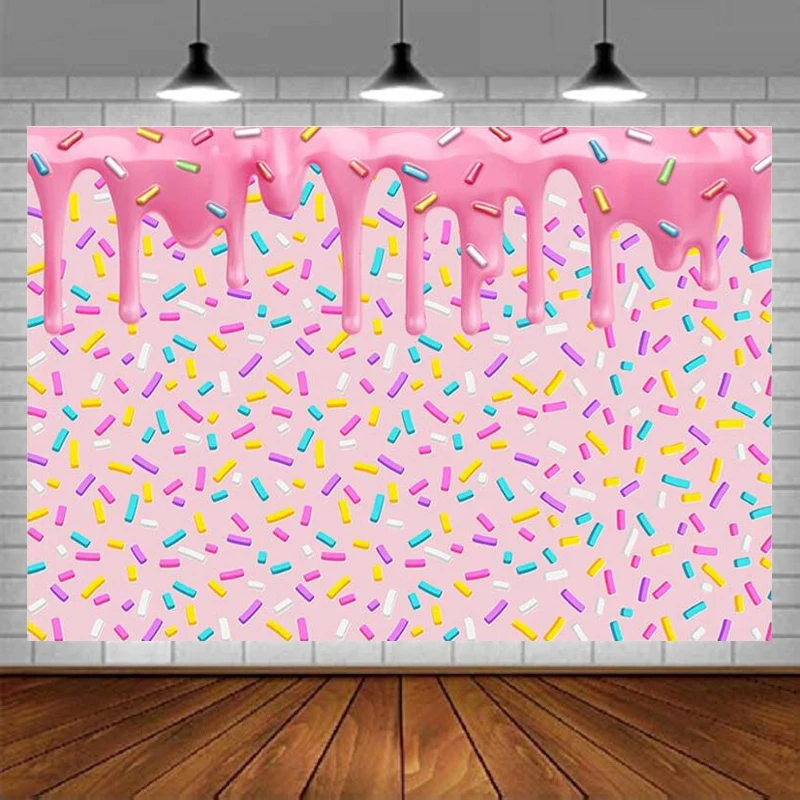 

Pink Girl Donut Grow Up Party Backdrop Dripping Cream Colorful Confetti Photo Background Happy Birthday Party Decorations Banner