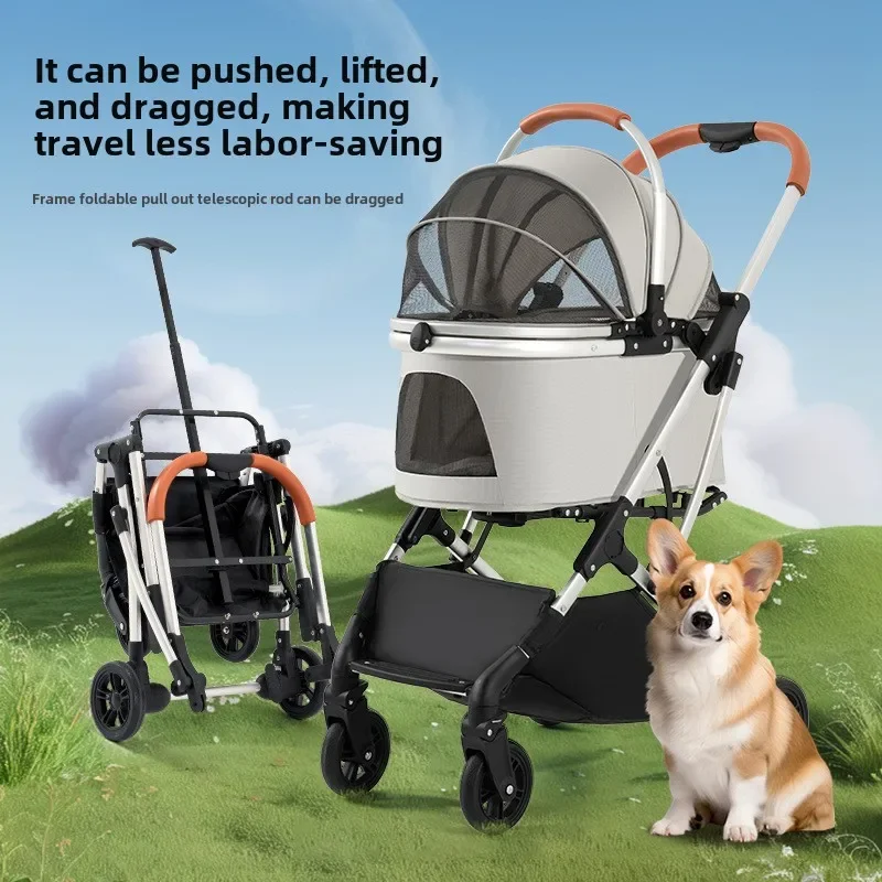 Medium and Large Dog Pet Cart Dog Cat Trolley Out Small Pet Cart Light and Foldable