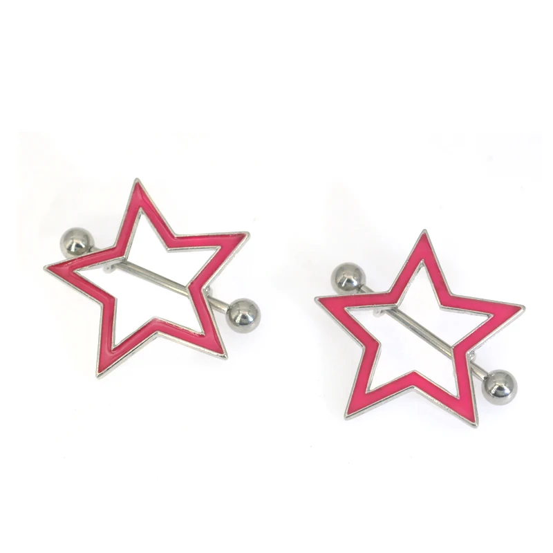 1 par de anillos de barra para pezón de estrella roja sin rosca de acero quirúrgico 361L, racimo de cristal, ajuste a presión, escudo para pezón, joyería para Piercing