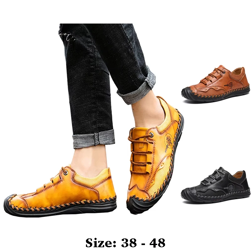 

high quality leather casual boat shoes for men low cut lace up print size 47 48 new 2025 walking fall winter shoe black brown