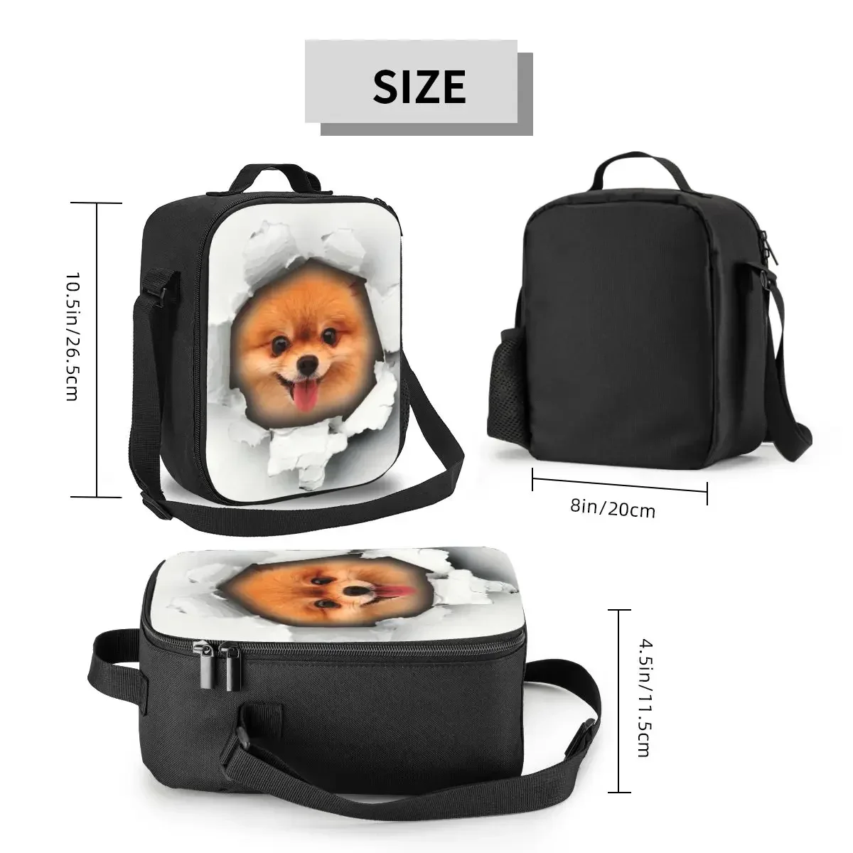 

Dog In A Hole Insulated Lunch Bags for School Office Spitz Puppy Waterproof Thermal Cooler Lunch Box Women Kids