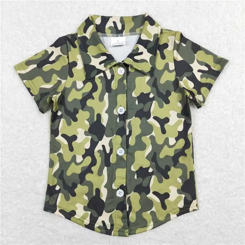 Vendita calda all\'ingrosso t-shirt western boutique bambini abbigliamento per bambini per neonati vestiti Camouflage Army Green Top manica corta