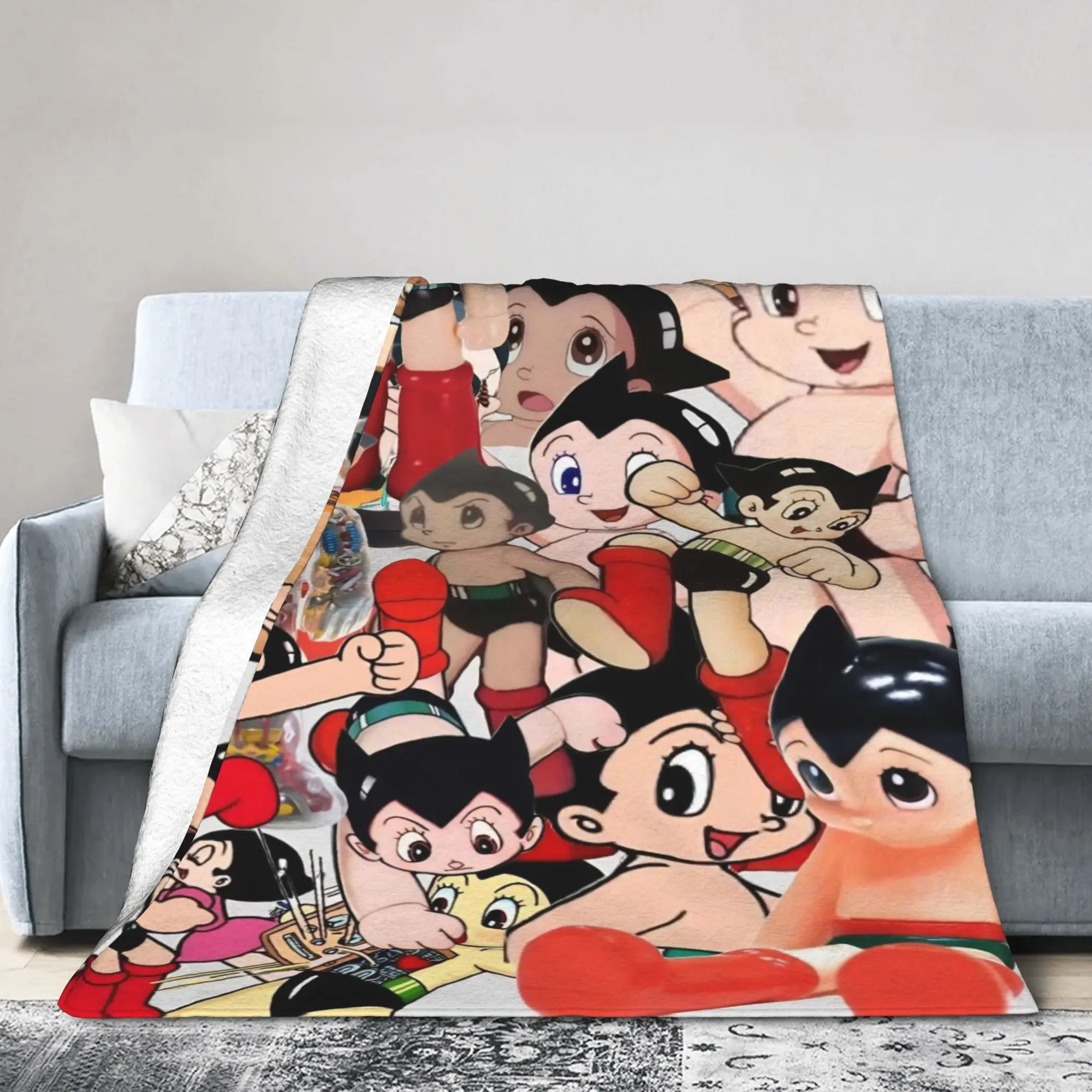 Astroboy Astro Boy Anime Knitted Blankets Flannel  Lightweight Thin Throw Blanket for Outdoor Travel Bedroom Quilt