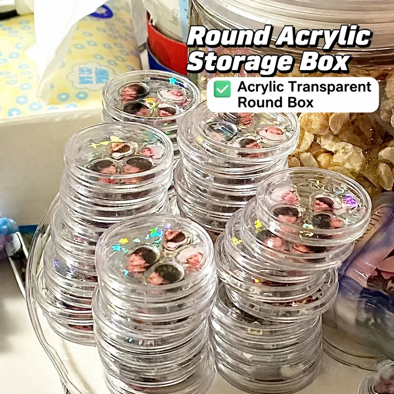 1/5/10/20 Pcs Good Appearance Round Transparent Acrylic Storage Box Mini Clear Case for Kpop Photocard DIY Shaker Charm