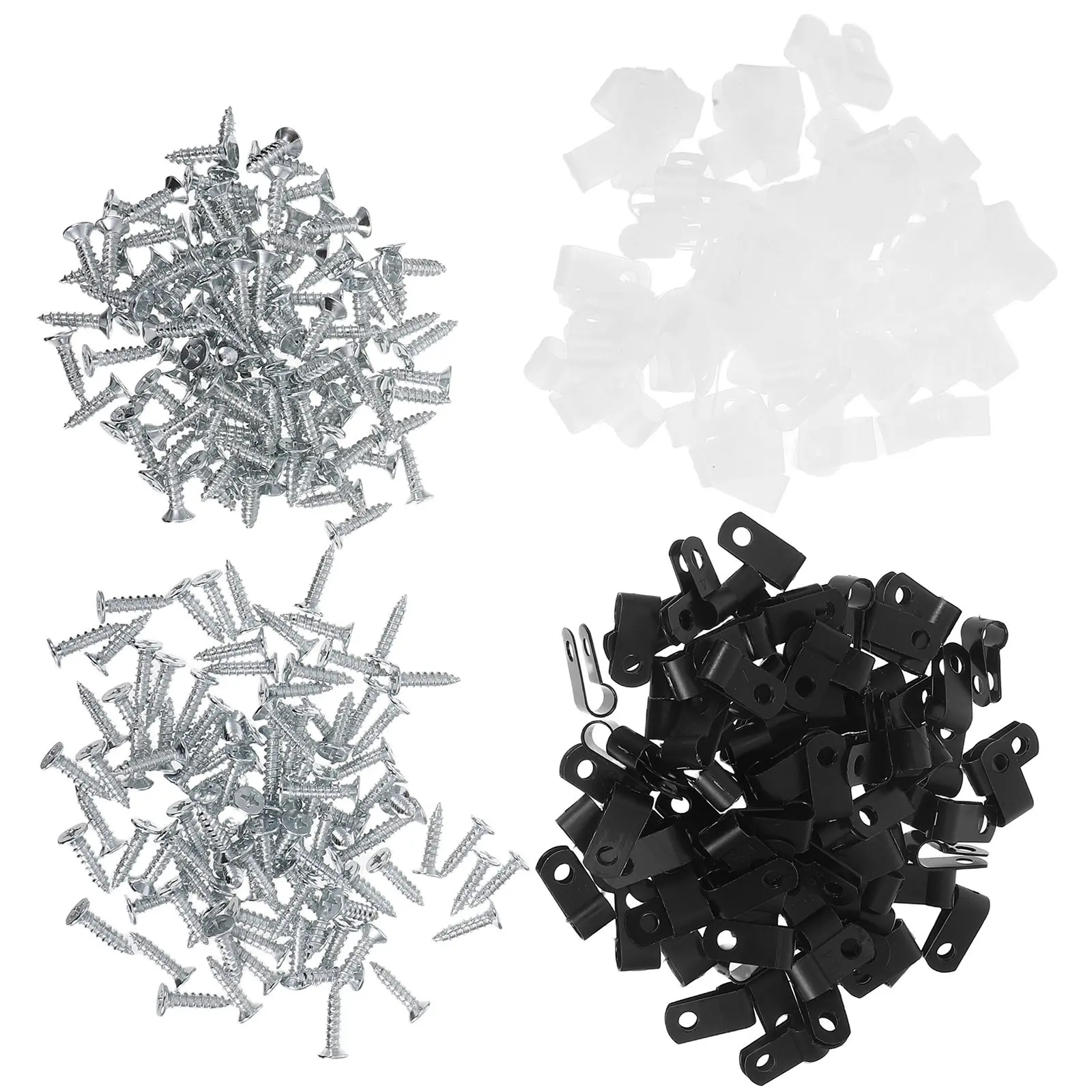 200Pcs R-Type Cable Clips Nylon Screw Cord Fastener Clamp Wire Organizer Solutions for String Light Mounting Desk Cable