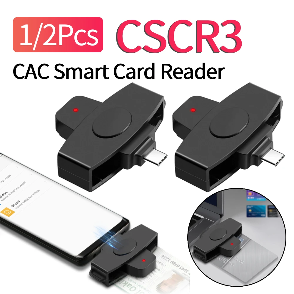1/2Pcs CSCR3 CAC Smart Card Reader Bank Tax Declaration SIM IC Card Reader for OS Portable Smart Chip Reader Support for Windows