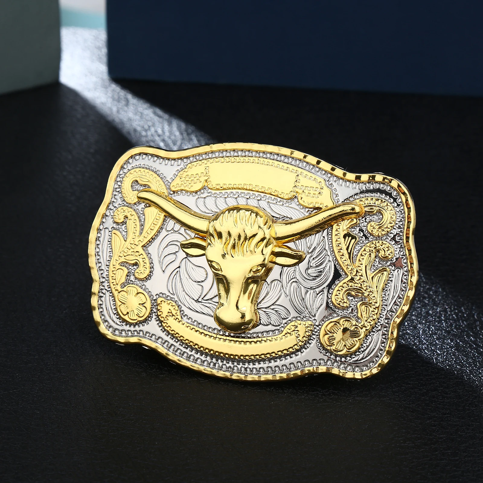 Western denim zinc alloy small plate two-color animal men's western metal belt buckle, matching with denim belt