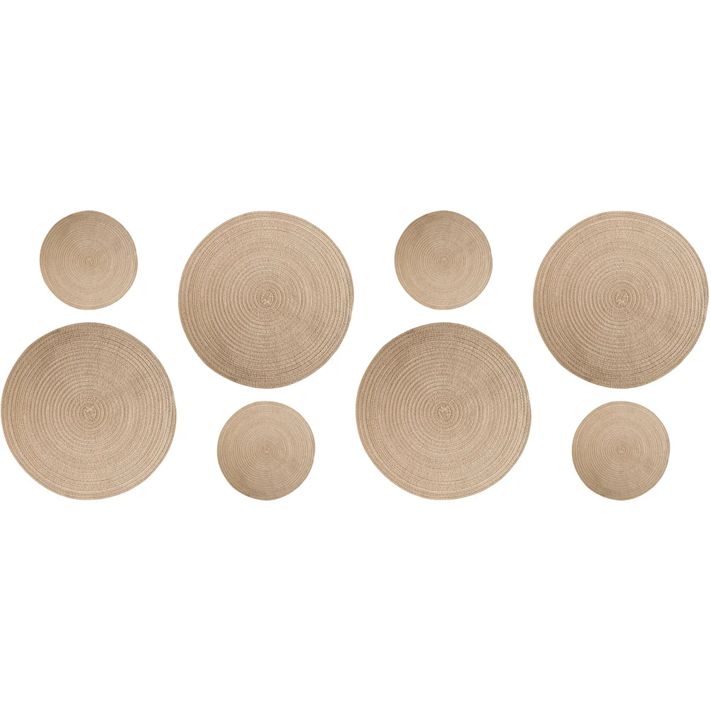 8Pcs Round Braided Placemat Set Heat Resistant Dining Table Coasters Non Slip Cup Mat Decorative Tableware for Home Party