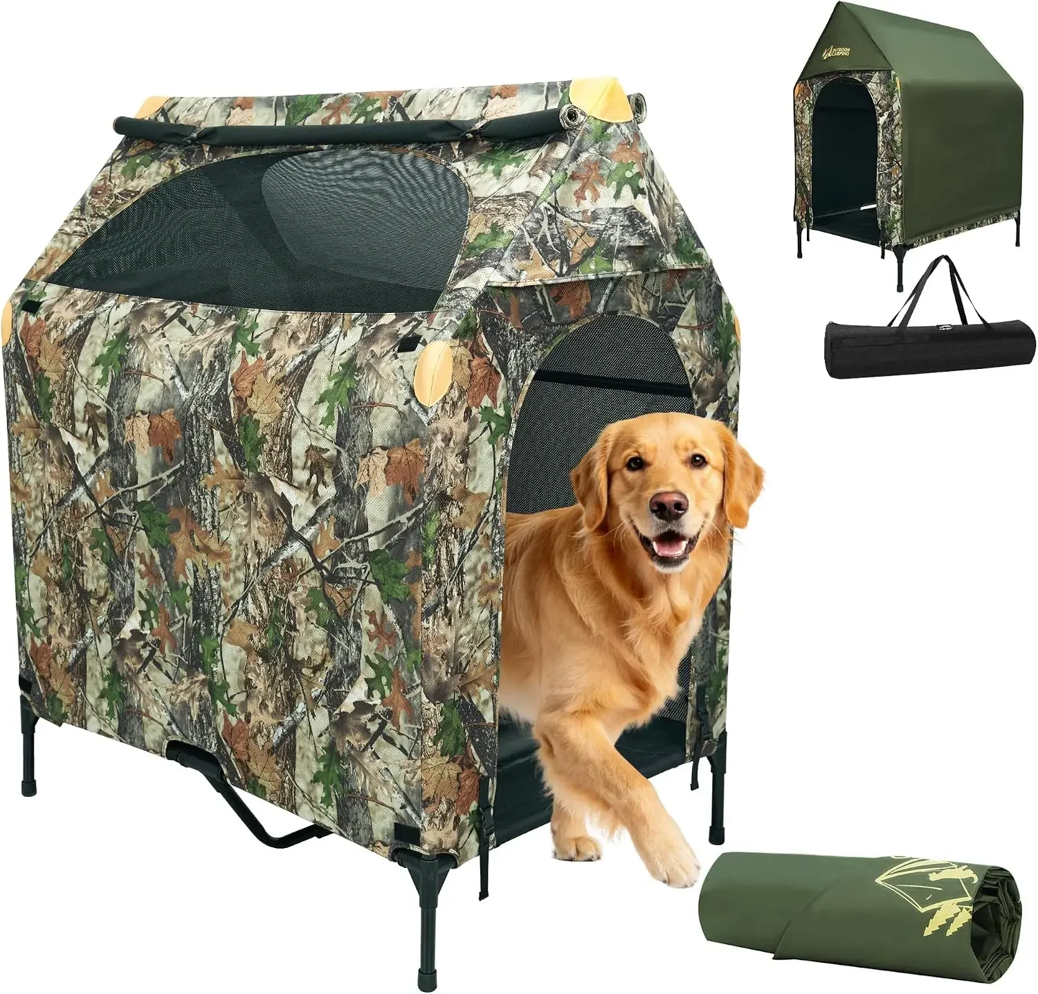 Large Dog House Outdoor - Weatherproof 2-in-1 Elevated Dog Bed Tent, Size M | 2-in-1 Elevated Dog Bed Tent, Weatherproof