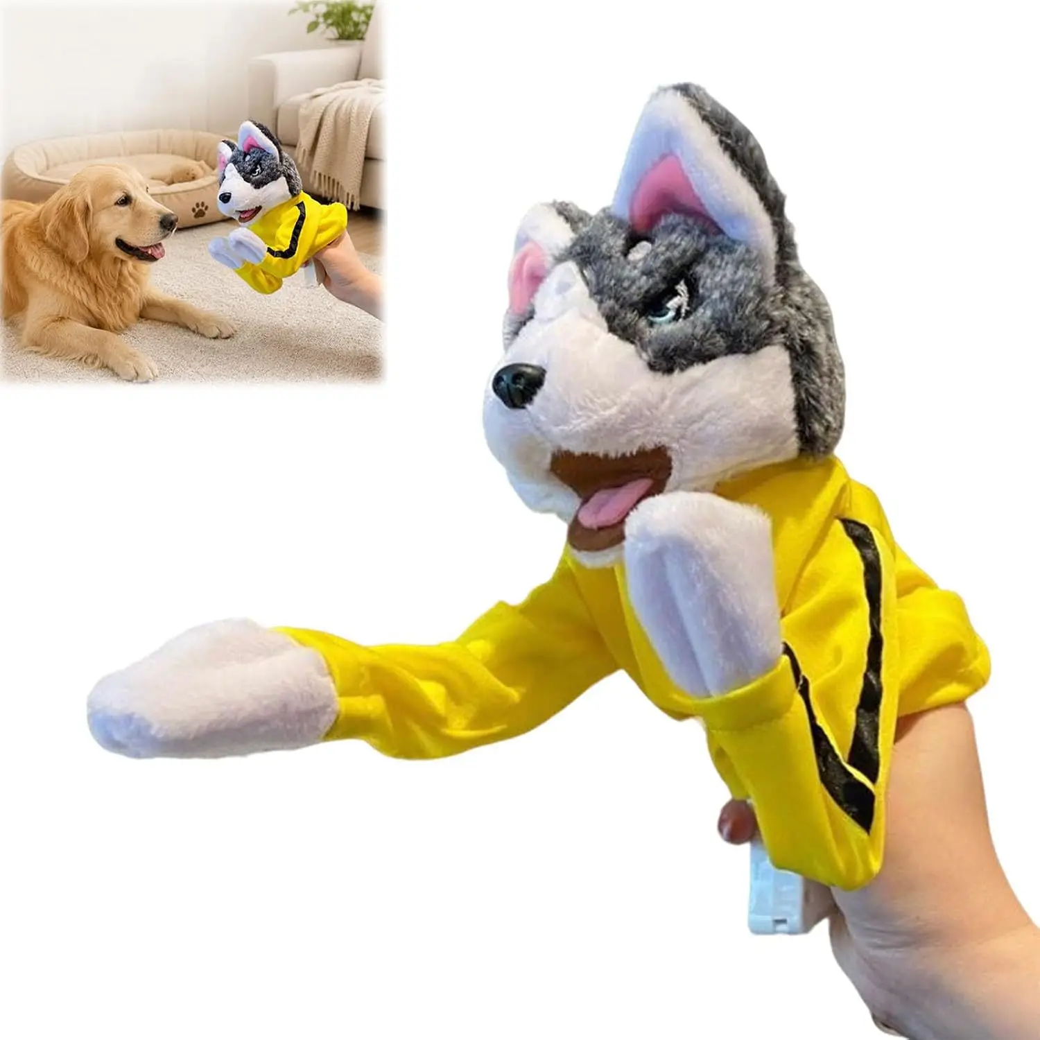 Husky Boxing Interactive Plush Toy Kung Fu Dog Sound Boxing Toy, Plush doll with Sound, Boxing Dog Interactive Hand Puppet