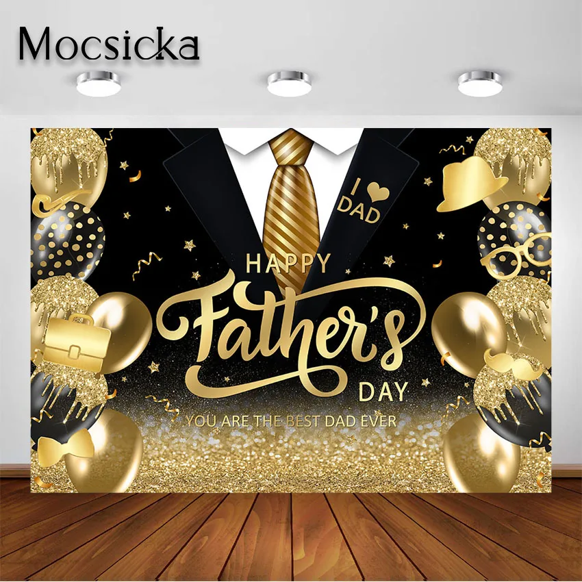 

Mocsicka Happy Father's Day Backdrop Love Dad Best Dad Ever Party Black and Gold Glitter Father's Day Decor Photo Background