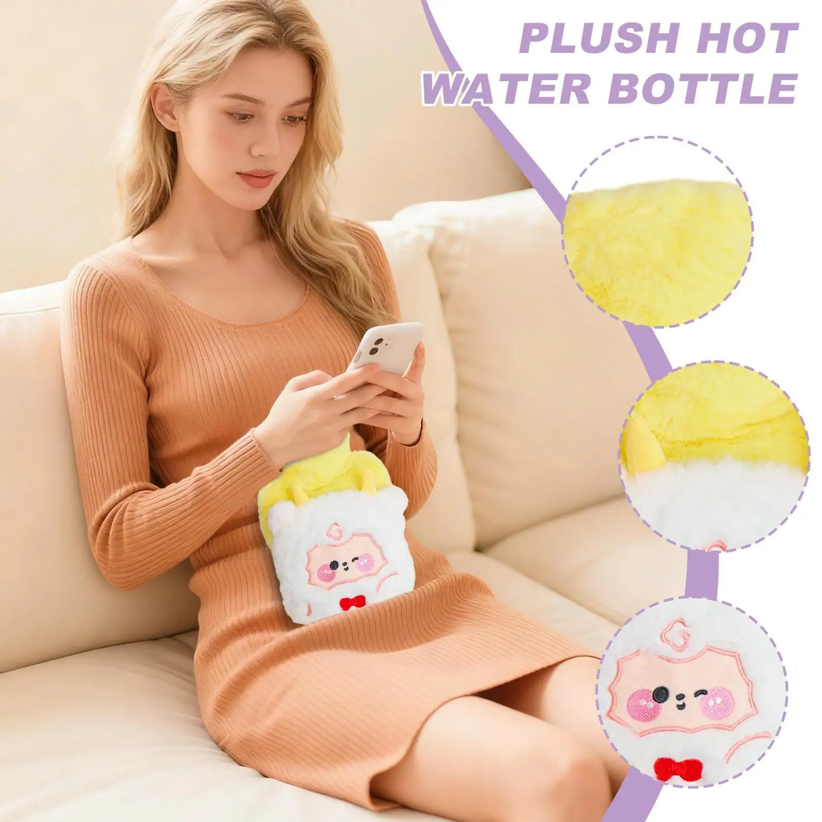 Warm Water Bottle Hand Foot Warming Pack With Plush Cover Hot Water Pack For Women Men Student Child Menstrual Period Abdomen