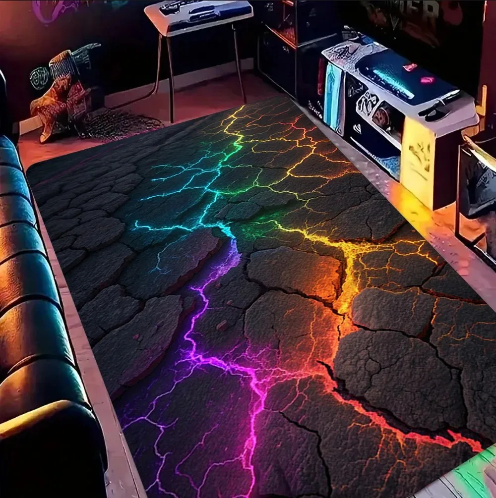 Neon Geometric Polygon Area Rug Dark Triangle Facet Neon Line Print Soft Floor Carpet for Living Room Bedroom