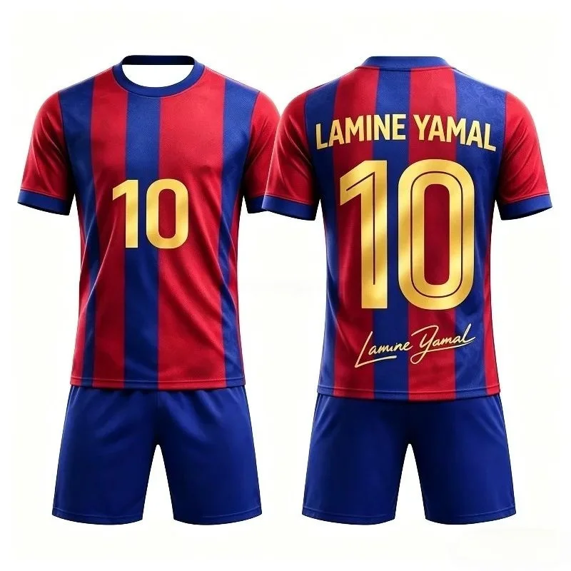 2026 Fashion New AI Yamal No.10 3D Breathable Football Summer Children's Adult T-shirt Shorts Loose Set Parent Child Clothing