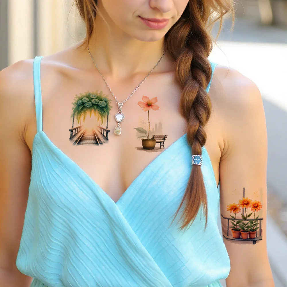 9 قطع من ملصقات الوشم المؤقت المائية المقاومة للماء تدوم طويلاً، ملصقات وشم مؤقت على شكل وردة صبار