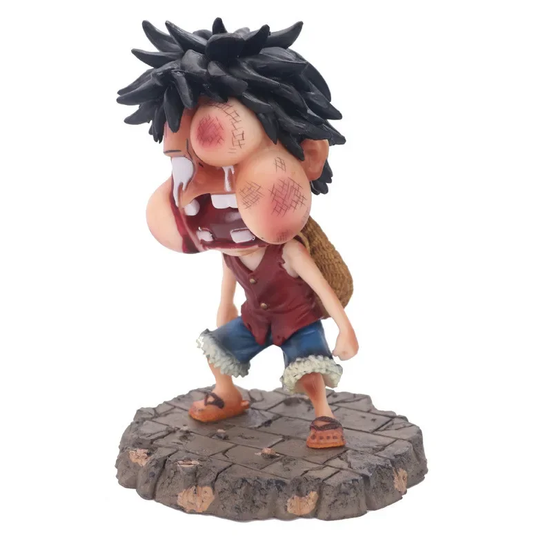 One Piece Luffy Beaten Face Swelling Style PVC Action Figures OP Luffy Zoro Sanji Ace Robin Nami Brook Model Toys 15cm