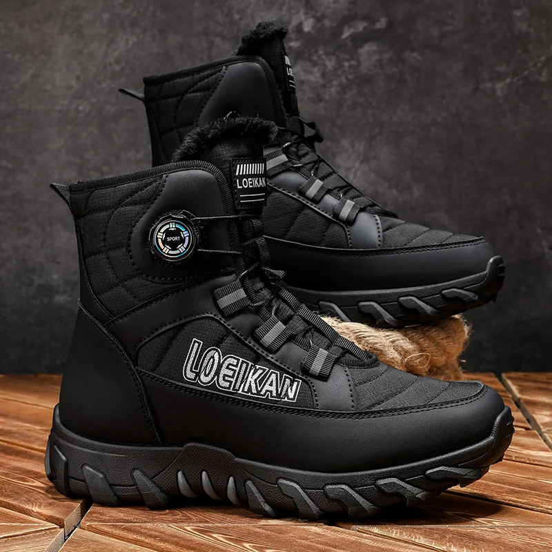 Men's plus size casual cotton boots winter new warm plush soft sole anti-slip light outdoor comfort high-top snow walking boots