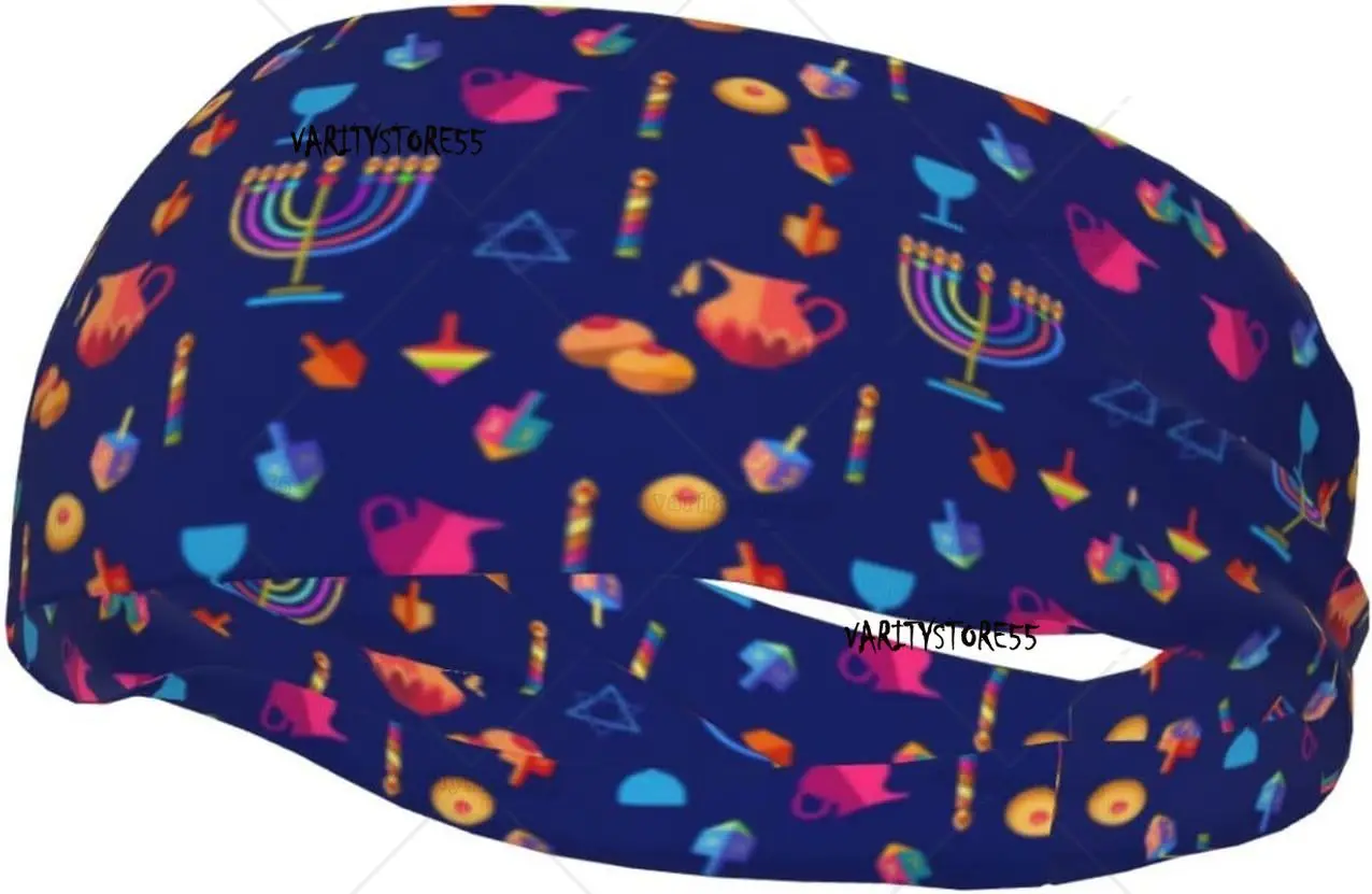 

Cute Hanukkah Menorah Headbands for Women Men Moisture Wicking Sweatband for Sports Running, Yoga, Workout