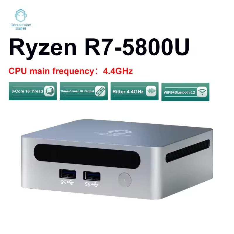 GenMachine New AMD Ryzen 7 5800U Windows 11 MINI PC DDR4 16/32GB 256/512GB SSD WIFI6 RTL8852, BT5.2 Desktop Gaming Computer