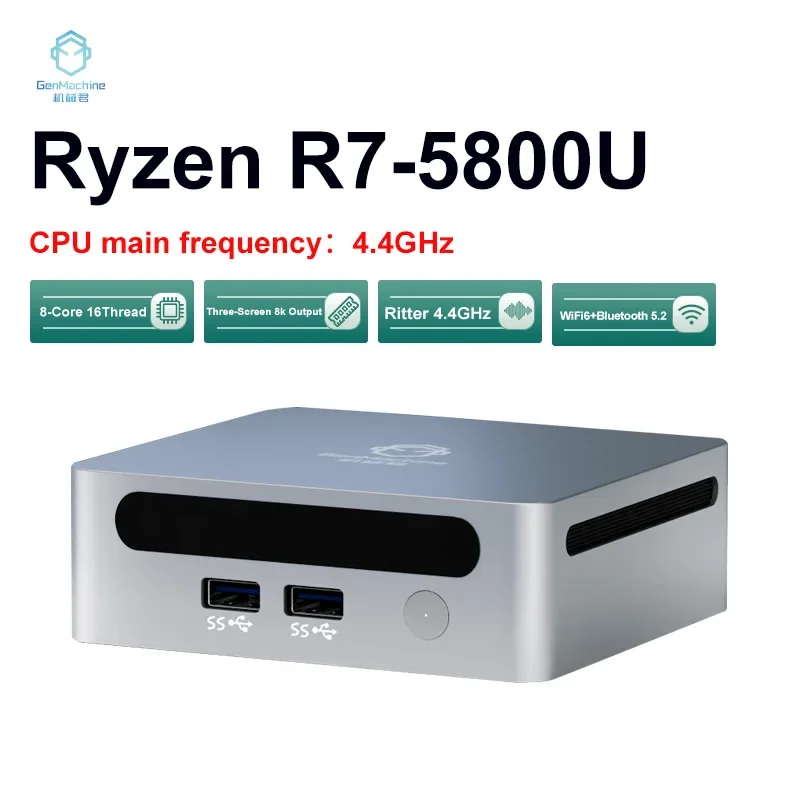 GenMachine 데스크탑 게임용 컴퓨터, AMD Ryzen 7 5800U, 윈도우 11 프로 미니 PC, DDR4 16 GB, 32GB, 256 GB, 512GB SSD, WIFI6 RTL8852, BT5.2, 신제품 