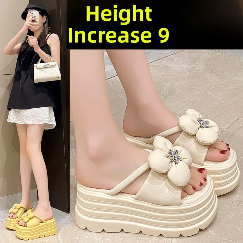 Sandalias de tacón Thi para mujer, ropa de verano para exteriores, boda, Dr Beach, oes, diseño de flores de cuero, chanclas informales de tacón alto
