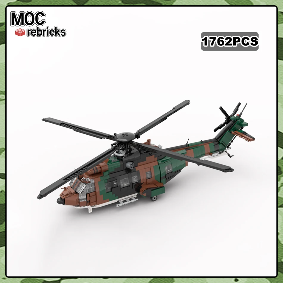 MOC-166890 Military Arms France Eurocopter AS532 Cougar Helicóptero Building Block Aircraft Assembly Model DIY Kid's Bricks Toys