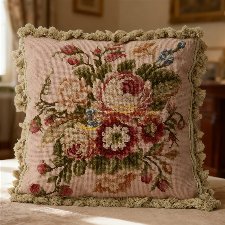 

Wool Lace Embroidery Throw Pillow Cover - European-Style Lace Trim, Soft Decoration Style, Insert Not Included