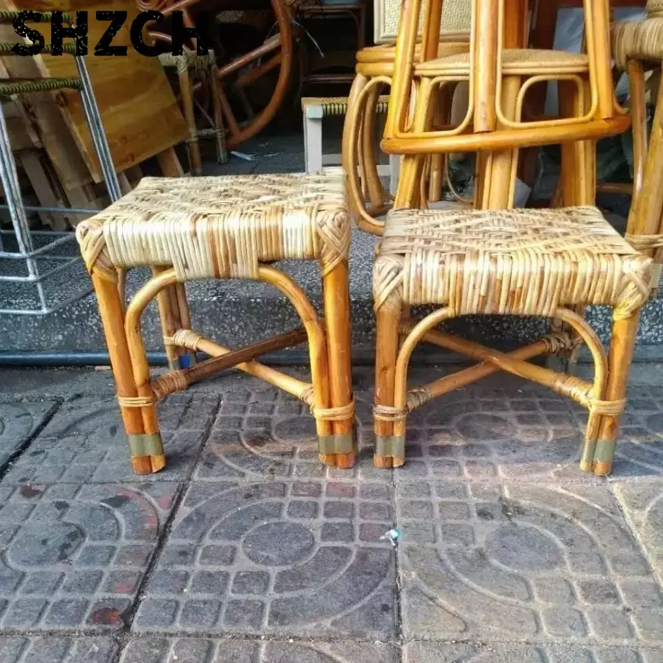 Rattan woven square Low stool strong shoe changing stool classical plant shelf balcony patio garden furniture floor chair