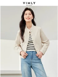 Vimly-Veste courte en coton léger pour femme, col montant, simple boutonnage, manteau décontracté fin, vêtements de printemps, M5620, 100%, 2024