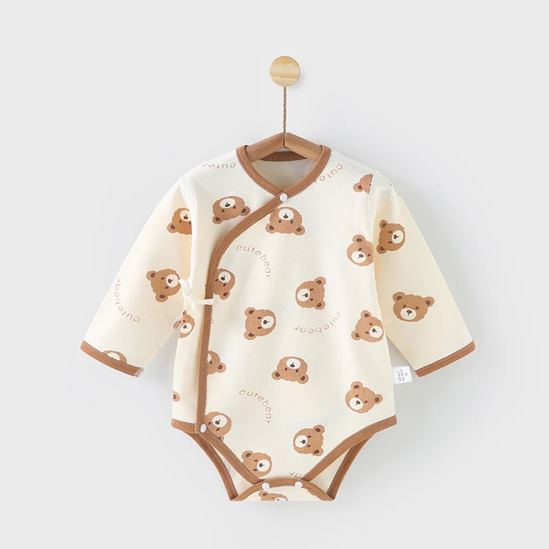 

Детский комбинезон с принтом медведя, весенне-осенний комбинезон с длинными рукавами для младенцев, комбинезон из чистого хлопка для новорожденных, треугольное боди для малышей