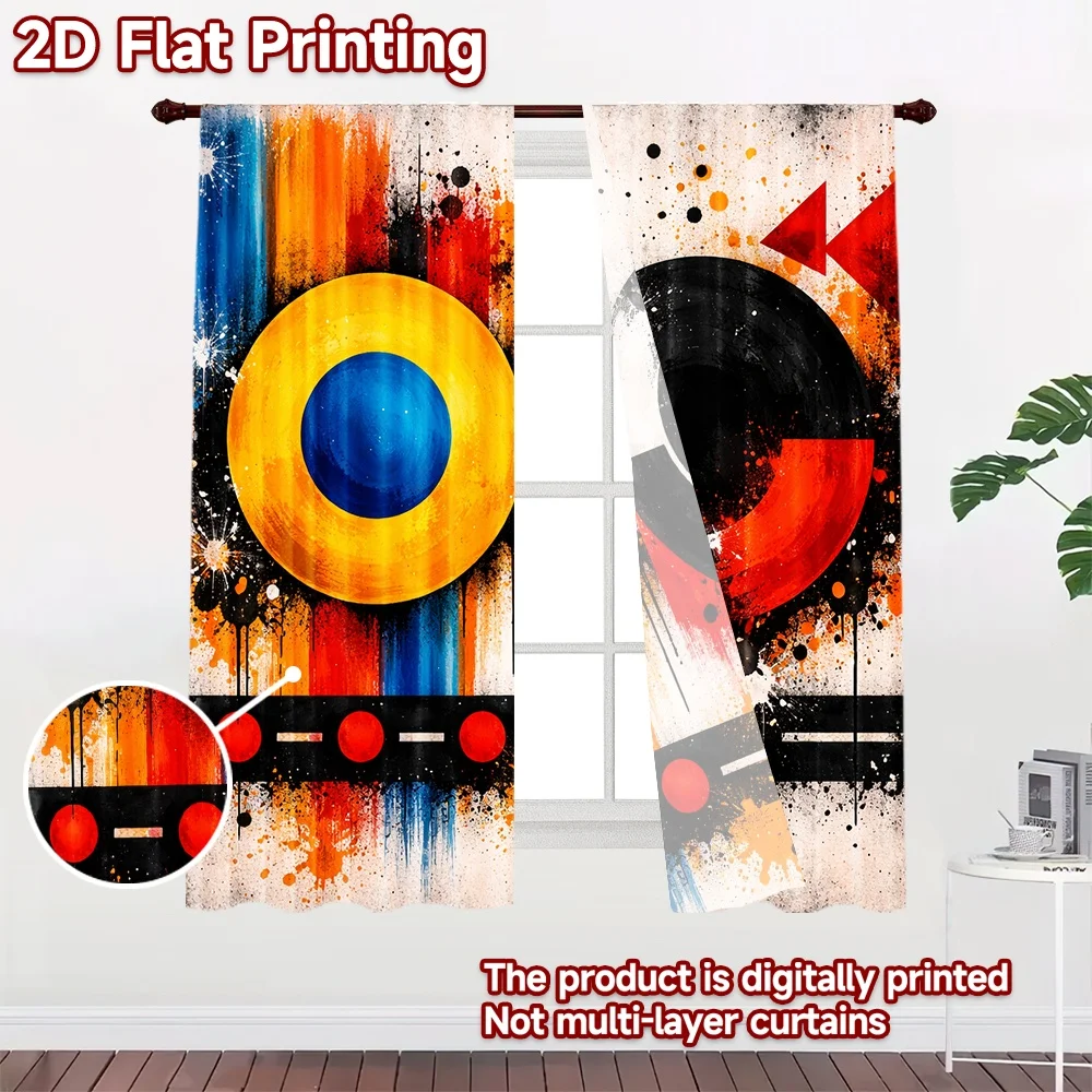 2D flat printing 2pcs Curtain Scene Curtain Colorful Geometric Digital Printed Polyester Drapes Festive Wall Decor Use for
