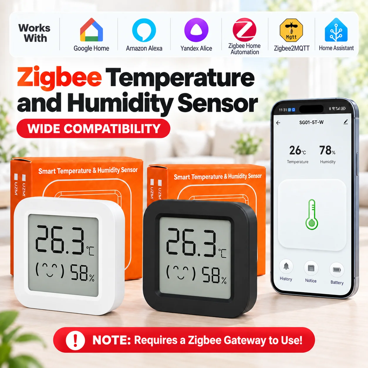 Smart Home Yandex - Zigbee 3.0 Temperature Humidity Sensor with