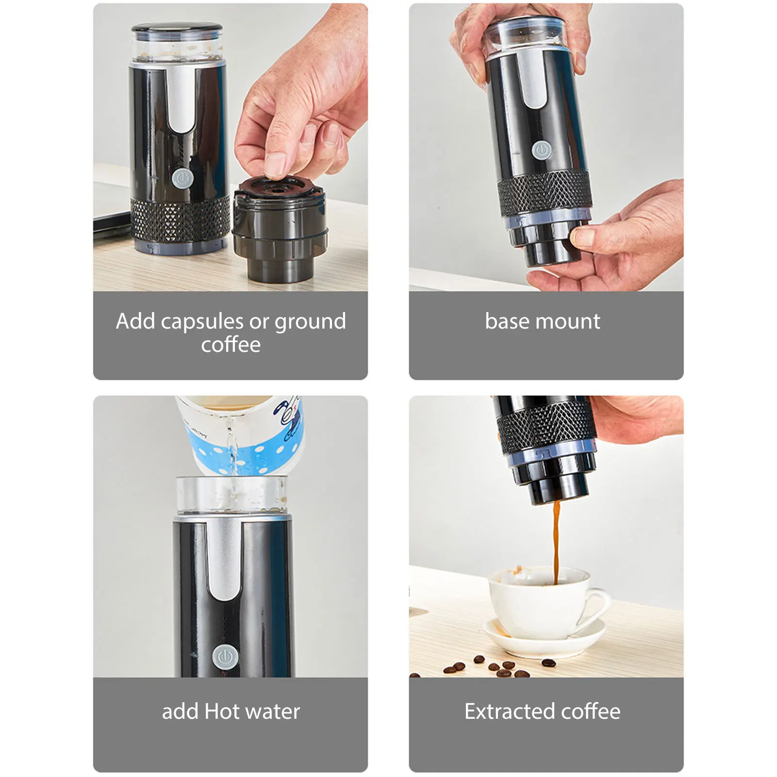 Portable Coffee Machine Compatible for K Cup Capsules Ground Coffee Handheld Coffee Maker Manually Operated for Camping Hiking