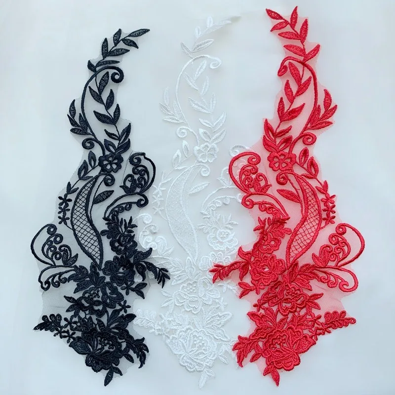 New Premium Rayon European Style Embroidered Lace Pair Flowers Wedding Bridal Veil Dress Decoration Garment Accessories Set