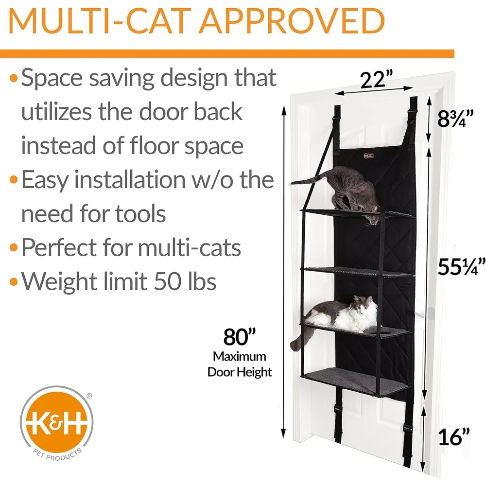 K&H ผลิตภัณฑ์สําหรับสัตว์เลี้ยง Hangin Cat Tree ติดตั้งประตูเฟอร์นิเจอร์แมว, ประหยัดพื้นที่หลายระดับ Wall Perch Hammock Bed, เชื่อมต่อ Le