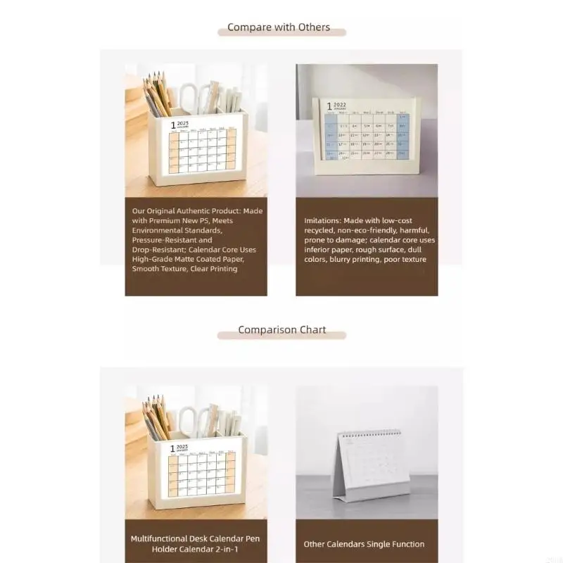 

Настольный органайзер для ручек 20CB, пластиковый стаканчик для карандашей с ежемесячным календарем на 2026 год для организации