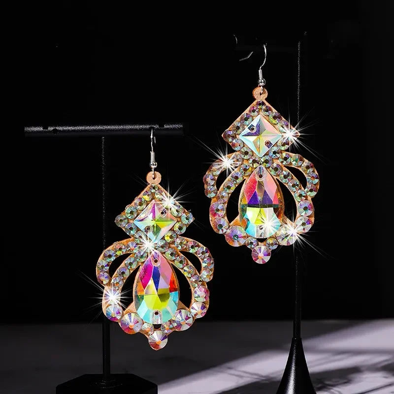 Pendientes de danza del vientre, joyería de cristal hecha a mano, accesorio de disfraz antialérgico, diamantes de imitación plateados, calidad de lujo, nuevo