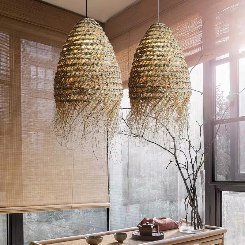 Wabi Sabi Style  Chandelier Room Grass Woven Lamp Creative Personality Art Hotel Restaurant Lamp Japanese Rattan Woven Lamp