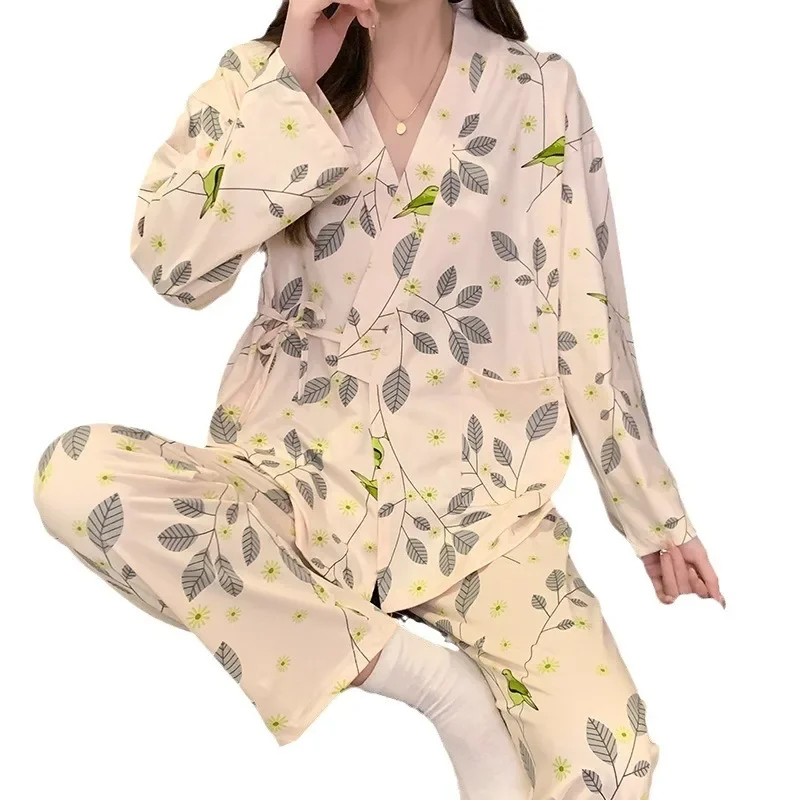 Katoenen Lange Mouwen Broek Met Bloemenprint Vrouw Satijn Pyjama Sets 2 Stuk Dames Outfit Lounge Vrouwen Pijama Nachtkleding Pj