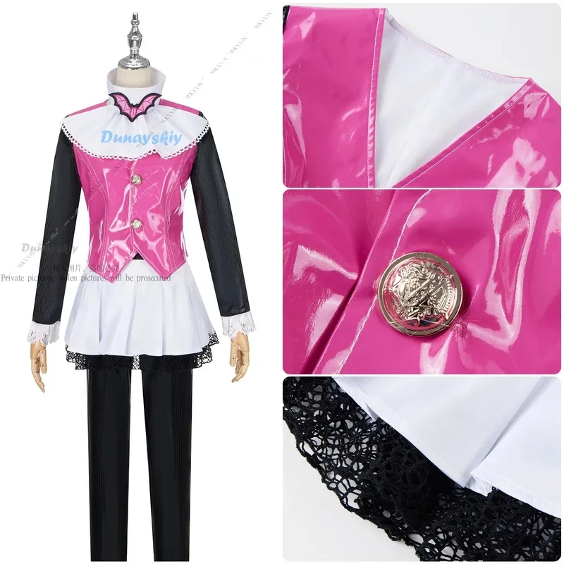 Qq45Draculaura Monster Cos peluca rosa de Vampiroe Dráculaura Anime Cosplay femenino disfraces de Halloween conjunto completo alto traje de Carnaval