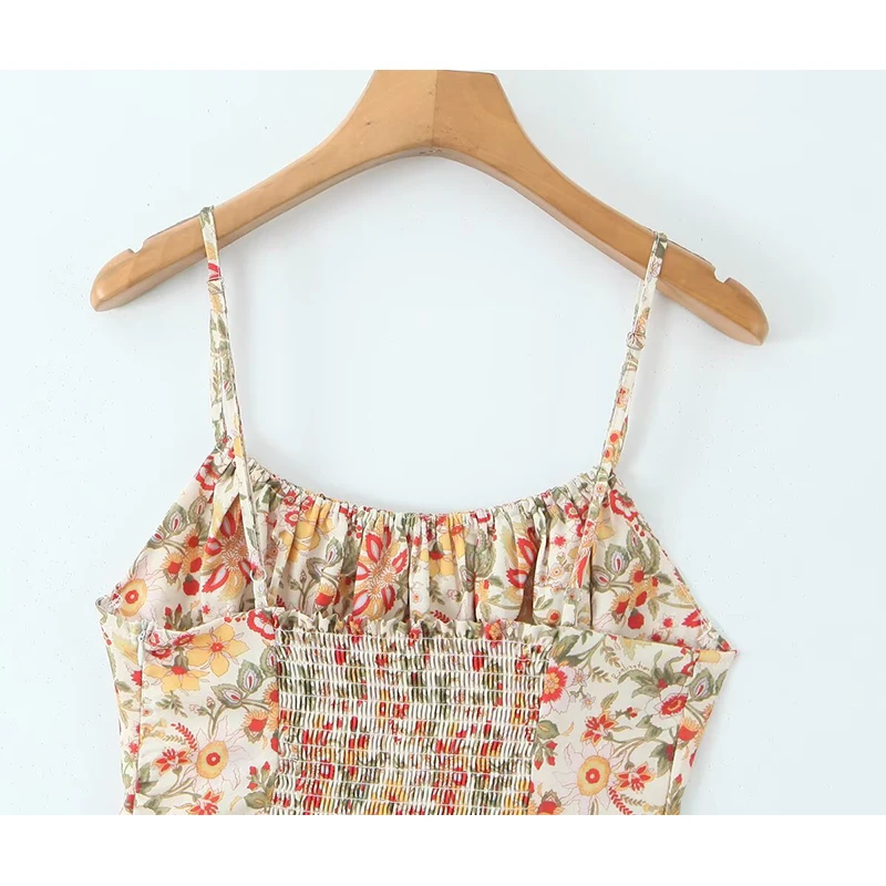 YENKYE Abito corto sexy con spalline con stampa floreale Abito corto da donna a vita alta A-line O Collo Abiti estivi Abito da vacanza